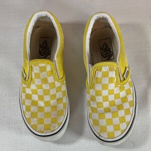 Vans Kids Yellow and White Checkered Slip-On Sneakers